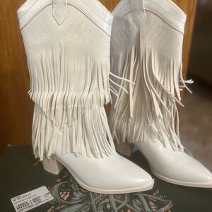 Altar'd State Cream Fringe Heeled Boots